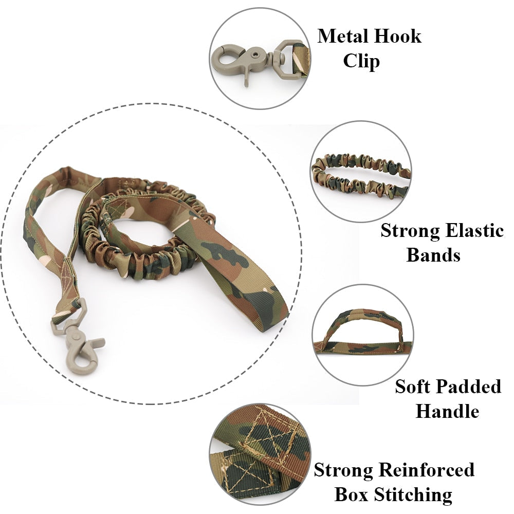 Military Tactical Dog Leash 2 Handle Quick Release Elastic Bungee Leads Rope Dog Training Leashes For Small Large Dogs