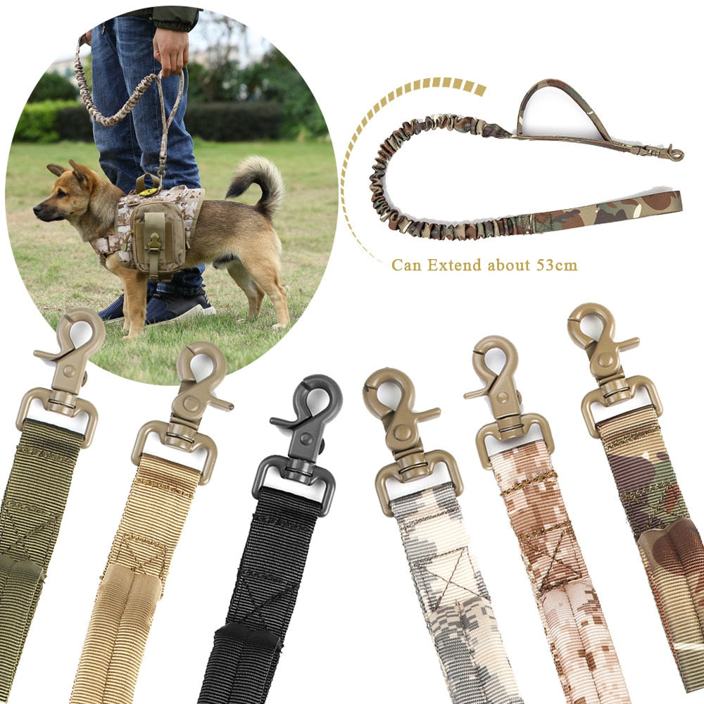 Military Tactical Dog Leash 2 Handle Quick Release Elastic Bungee Leads Rope Dog Training Leashes For Small Large Dogs